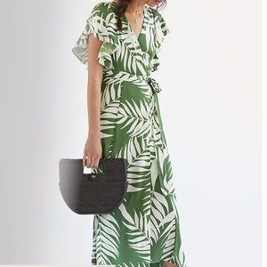 Anthropologie/hutch green palms wrap dress